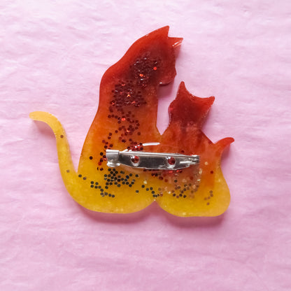 Red and Gold Cat and Kitten Brooch