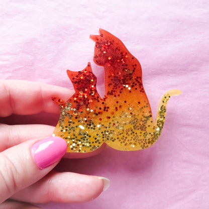 Red and Gold Cat and Kitten Brooch