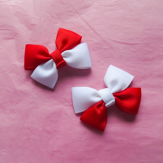 Red and White Hair Bows front view