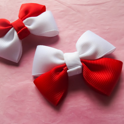 close up of Red and White Hair Bows front view