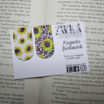 Sunflower and Leopard Print Floral Magnetic Bookmark Set