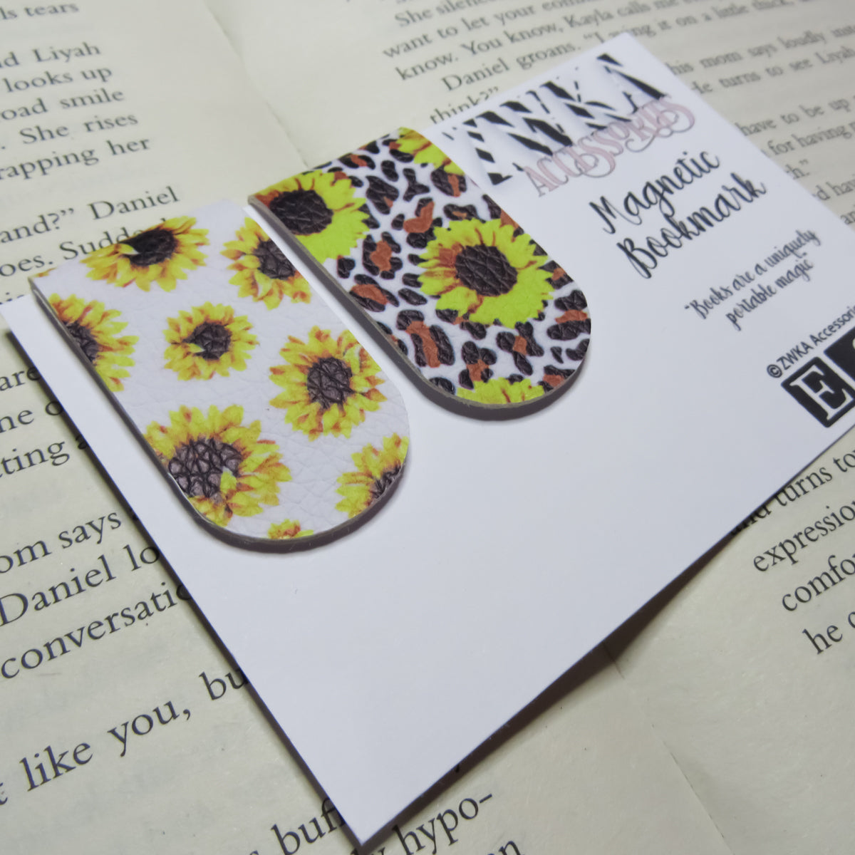 Sunflower and Leopard Print Floral Magnetic Bookmark Set