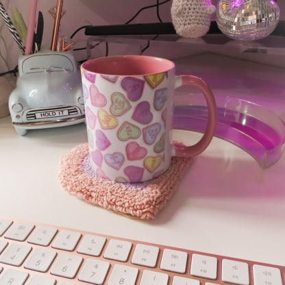 Pastel Pink Heart Mug Rug Coaster