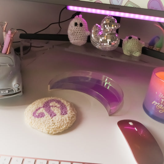 Lilac Initial Cream Round Mug Rug Coaster