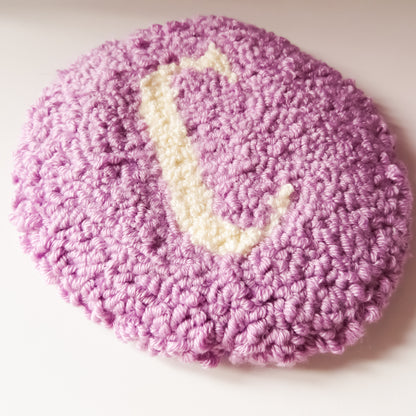 White Initial Lilac Round Mug Rug Coaster