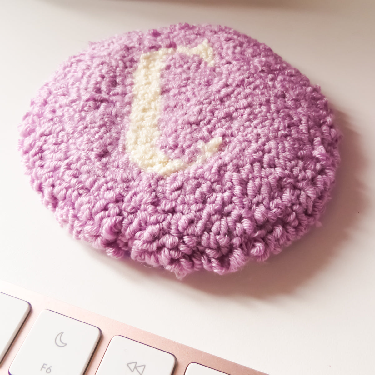 White Initial Lilac Round Mug Rug Coaster