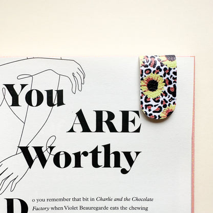 Sunflower and Leopard Print Floral Magnetic Bookmark Set