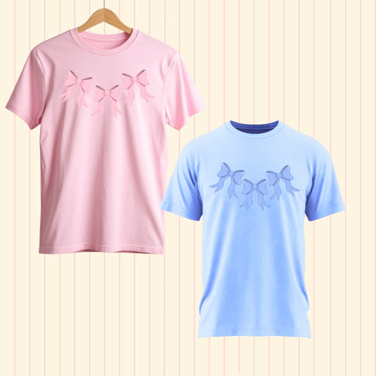 Little Bow Children's T-Shirt | Pink & Powder Blue Bow T-Shirt