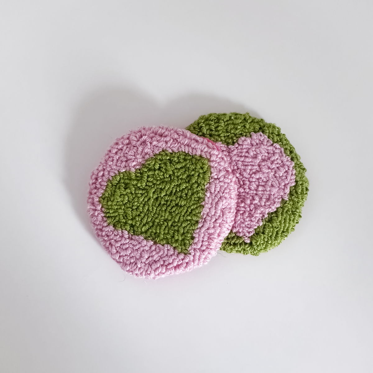 Pink & Green Heart Car Coasters – Set of 2 | Cute Car Cup Holder Accessories