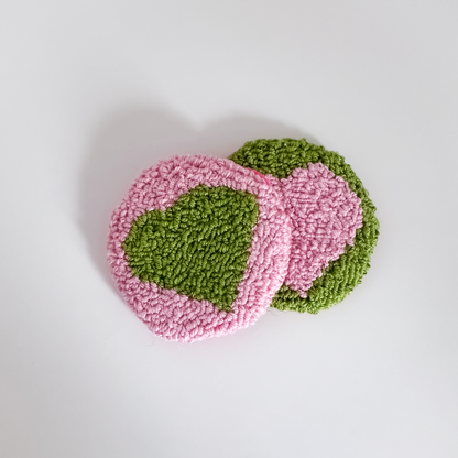 Pink & Green Heart Car Coasters – Set of 2 | Cute Car Cup Holder Accessories