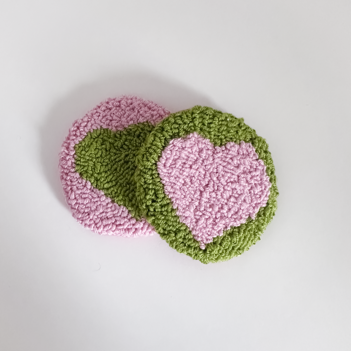 Pink & Green Heart Car Coasters – Set of 2 | Cute Car Cup Holder Accessories