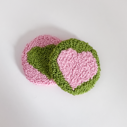 Pink & Green Heart Car Coasters – Set of 2 | Cute Car Cup Holder Accessories