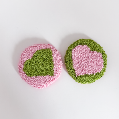Pink & Green Heart Car Coasters – Set of 2 | Cute Car Cup Holder Accessories