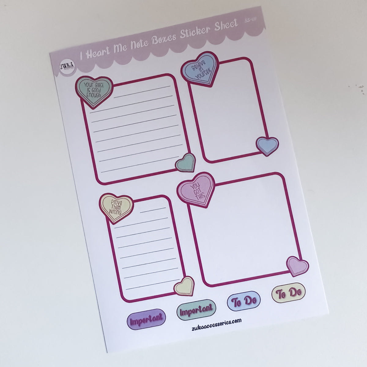 SECONDS - I Heart Me Note Boxes Sticker Sheet