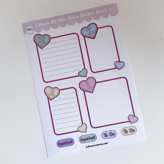 SECONDS - I Heart Me Note Boxes Sticker Sheet