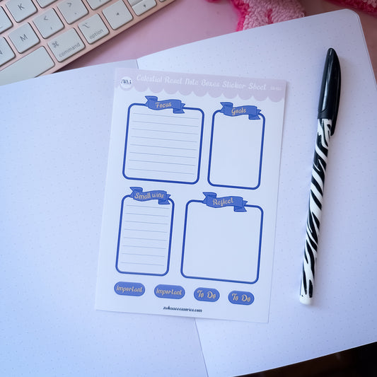 Celestial reset note box sticker sheet for planner and journaling