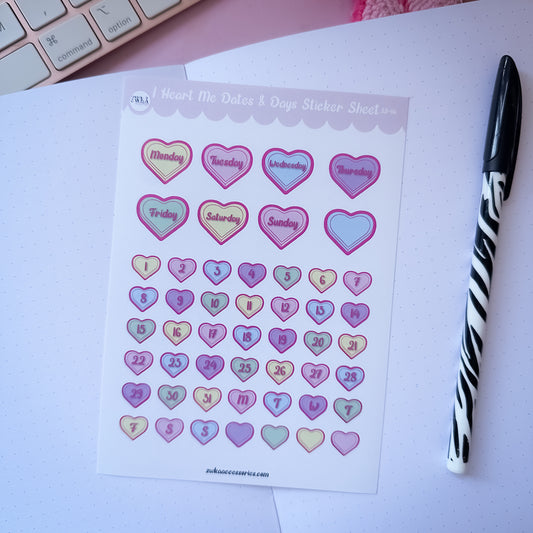 I Heart Me Dates & Days Sticker Sheet | Starry Sticker Club Vault