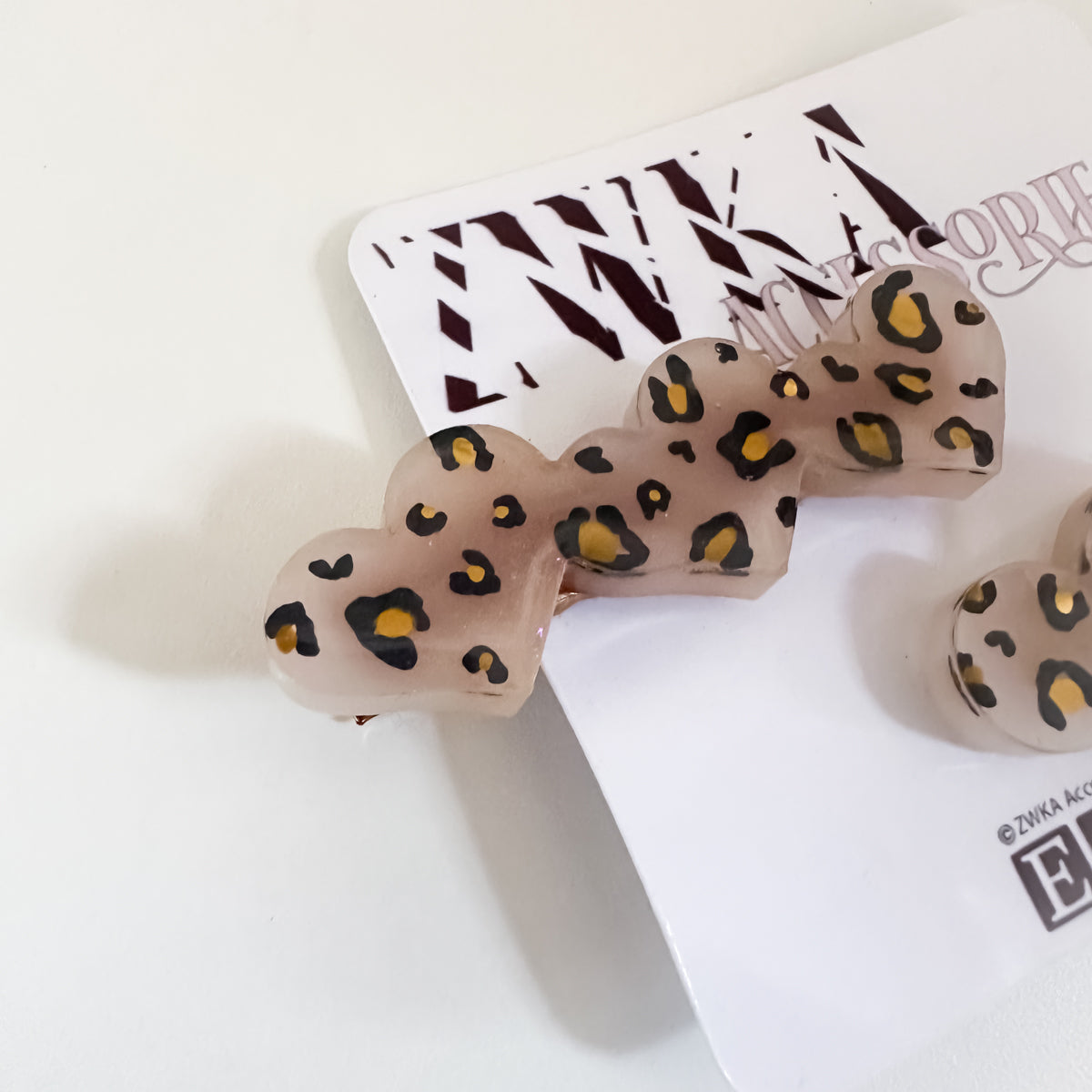 END OF LINE - Leopard Print Heart and Circular shaped Resin Hair Clips