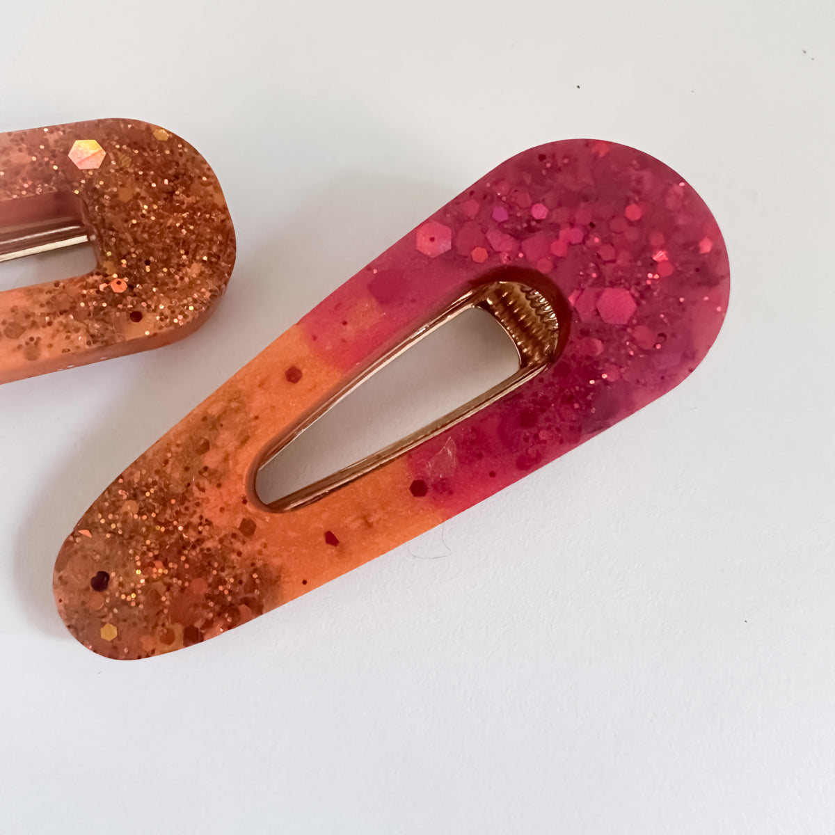 END OF LINE - Red and Orange Glitter Resin Hair Clips