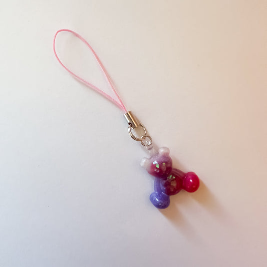 Little Worry Bear Phone Charm on Phone Strap – Pink & Purple Bear Accessory