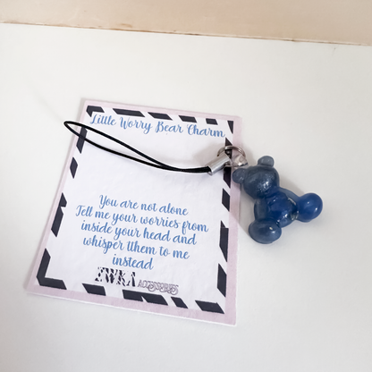 Dark Blue Little Worry Bear Phone Charm | Cute Phone Strap Accessory