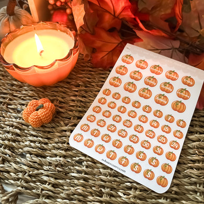 Bulk order for Abigail: 120 Pumpkin Date & Days Sticker Sheet (60 x Pink, 60 x Orange)