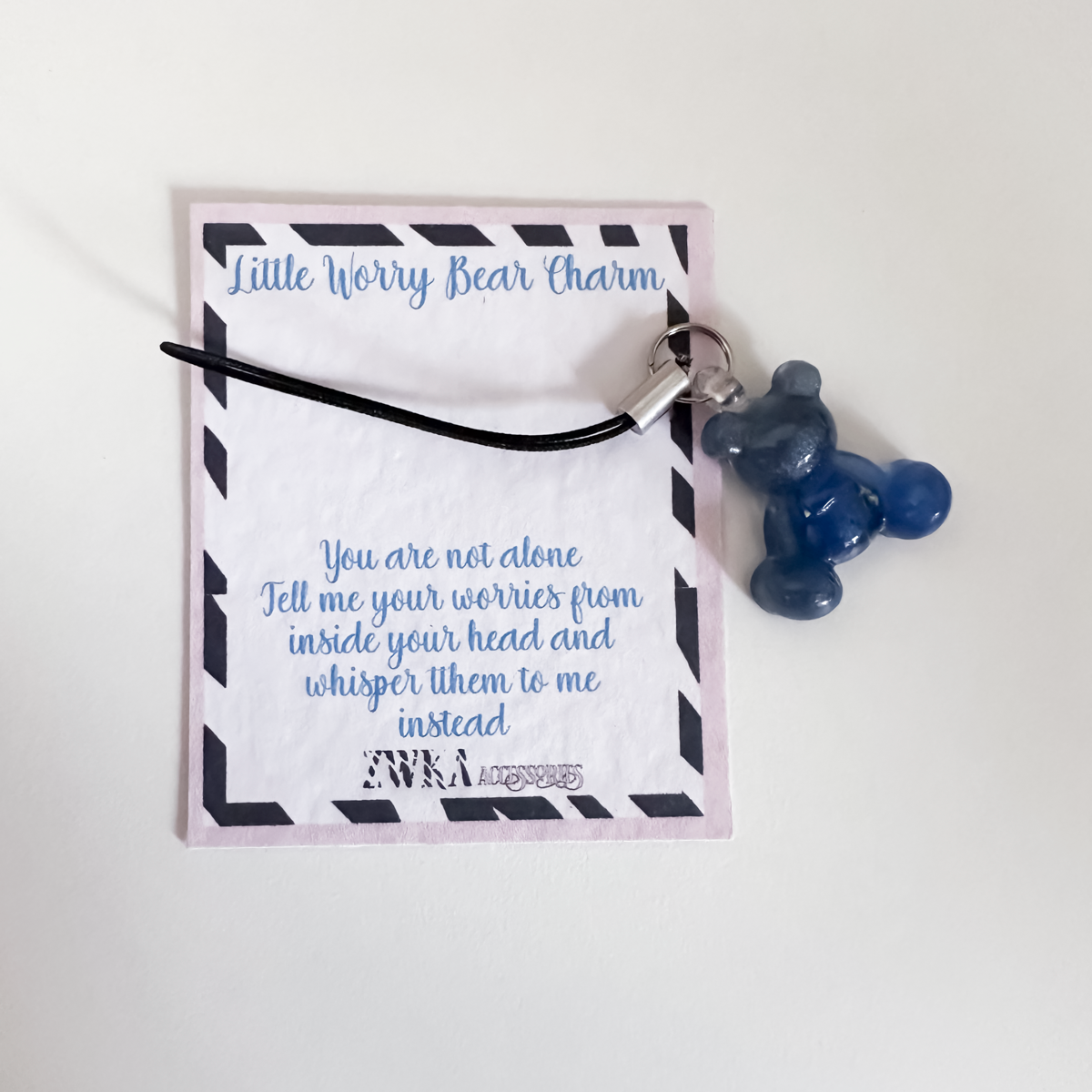 Dark Blue Little Worry Bear Phone Charm | Cute Phone Strap Accessory