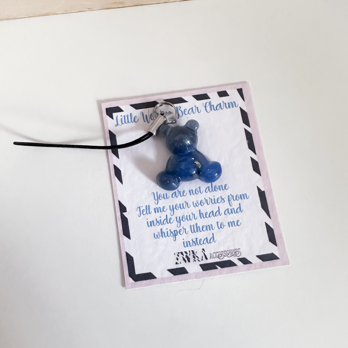 Dark Blue Little Worry Bear Phone Charm | Cute Phone Strap Accessory