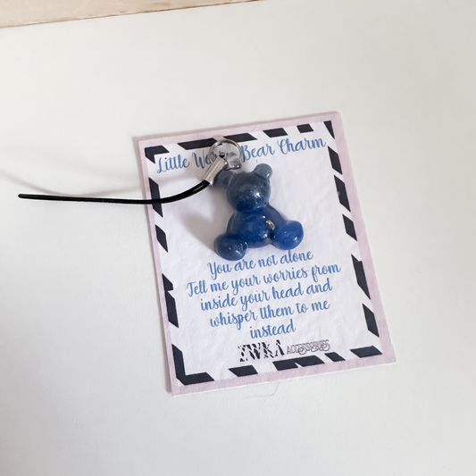 Dark Blue Little Worry Bear Phone Charm | Cute Phone Strap Accessory