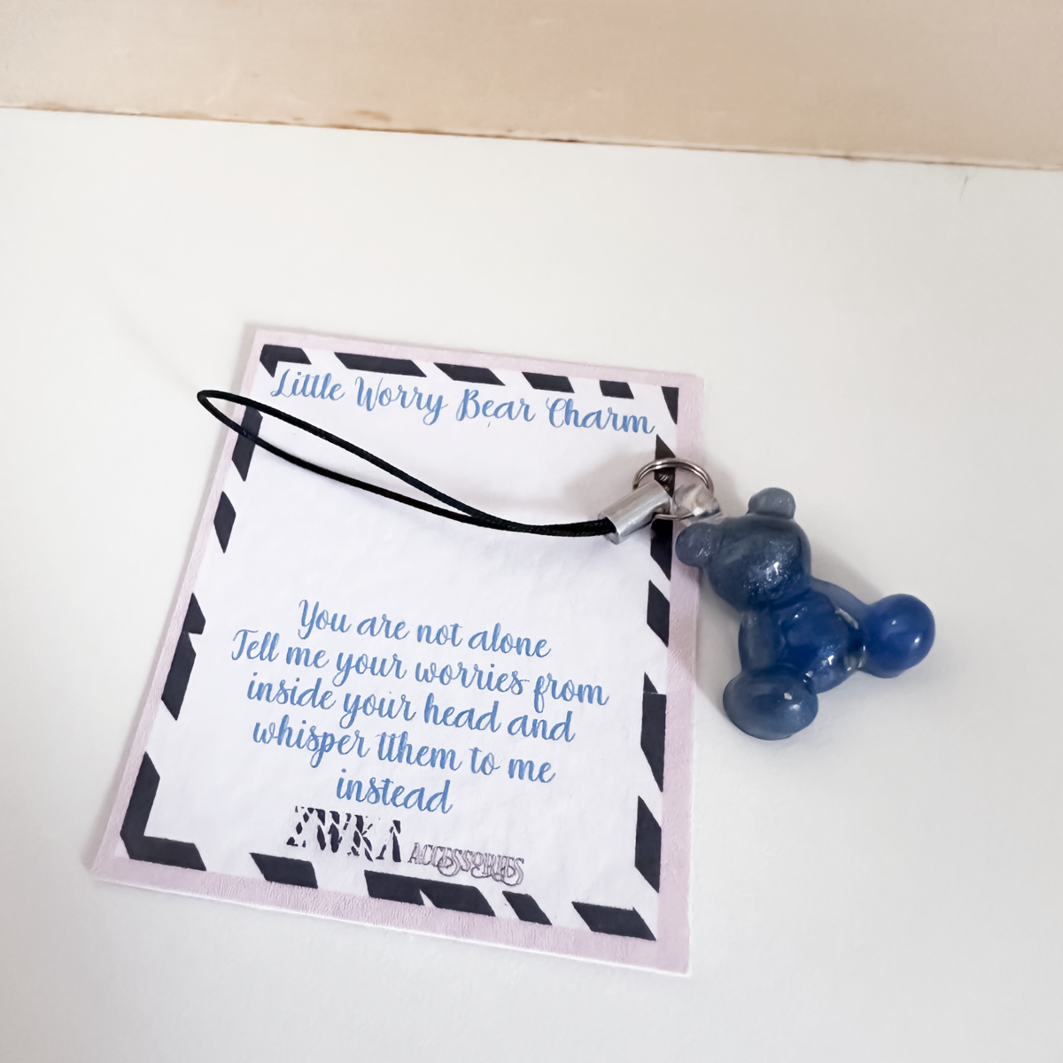 Dark Blue Little Worry Bear Phone Charm | Cute Phone Strap Accessory