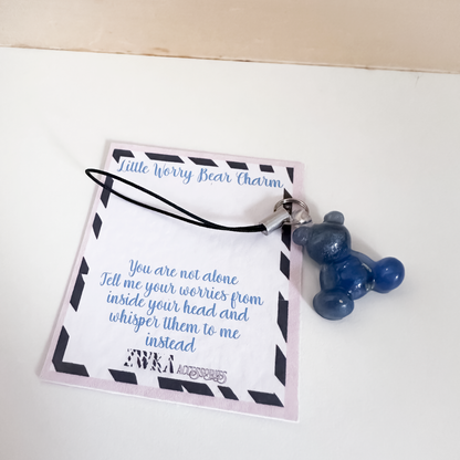 Dark Blue Little Worry Bear Phone Charm | Cute Phone Strap Accessory