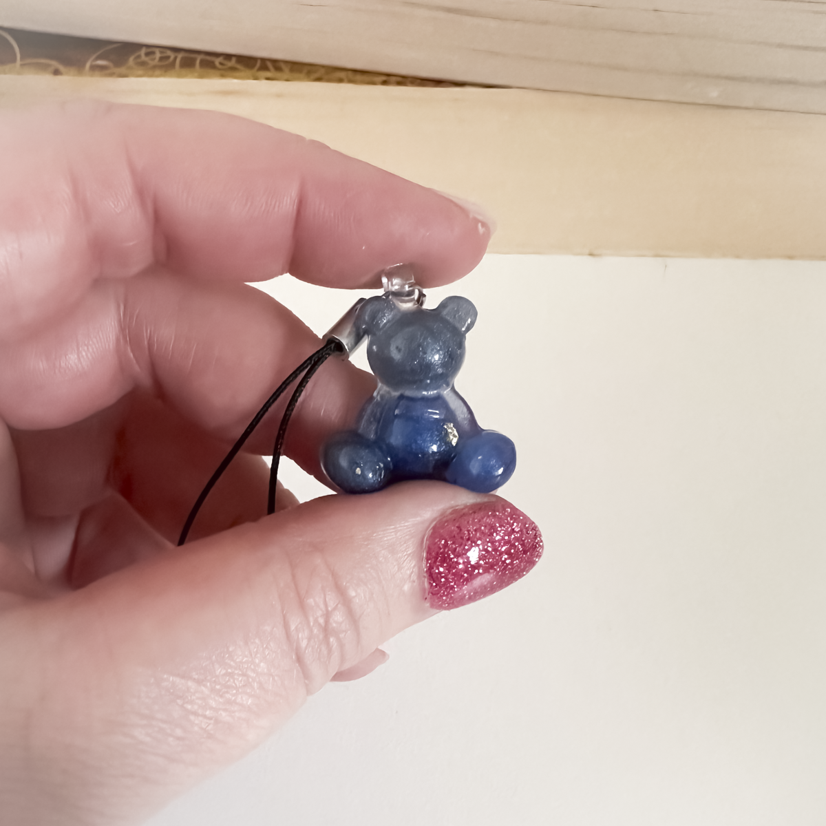 Dark Blue Little Worry Bear Phone Charm | Cute Phone Strap Accessory