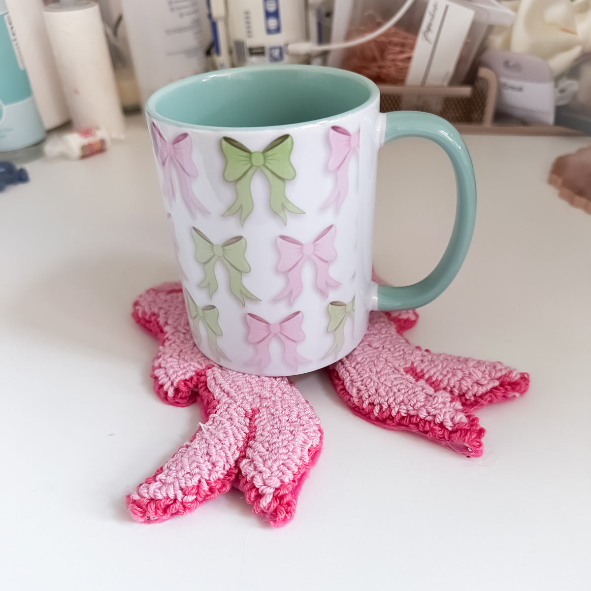 SECONDS - Mint Green Mug & Bow Mug Rug Set