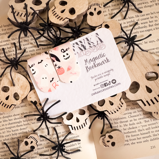 Pink Halloween Magnetic Bookmarks | Spooky Season Page Keepers