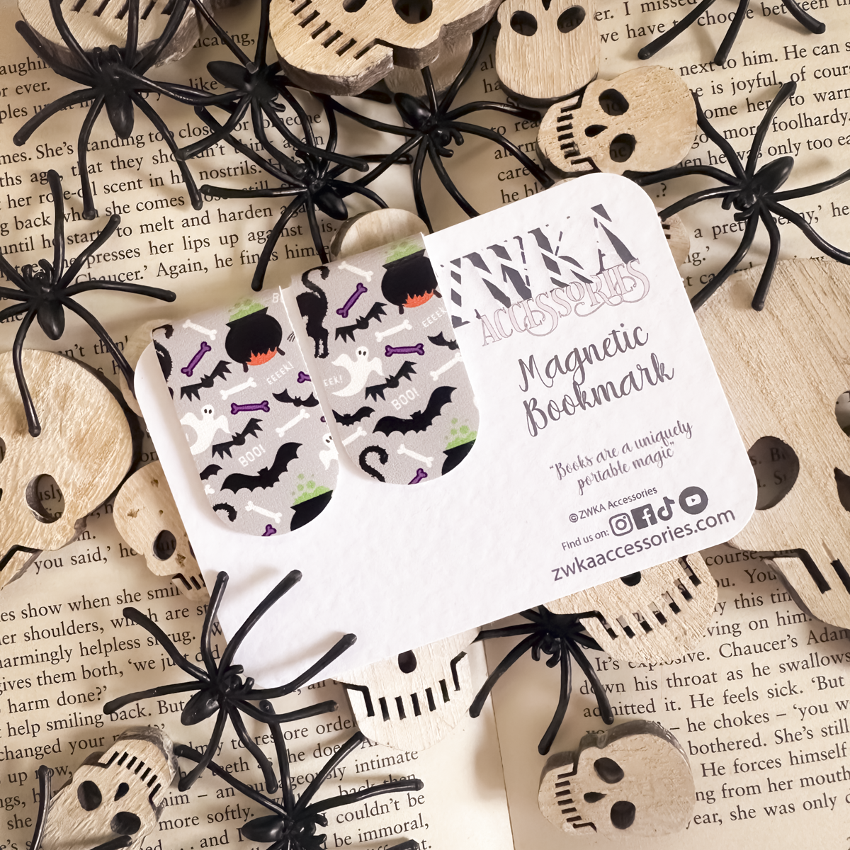 Cauldron, Cats, Bats & Bones Halloween Magnetic Bookmarks | Spooky Season Page Keepers (Copy)