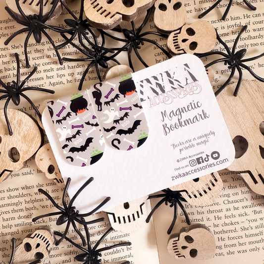 Cauldron, Cats, Bats & Bones Halloween Magnetic Bookmarks | Spooky Season Page Keepers (Copy)