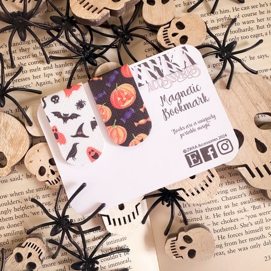 Black & White Halloween Magnetic Bookmarks | Spooky Season Page Keepers