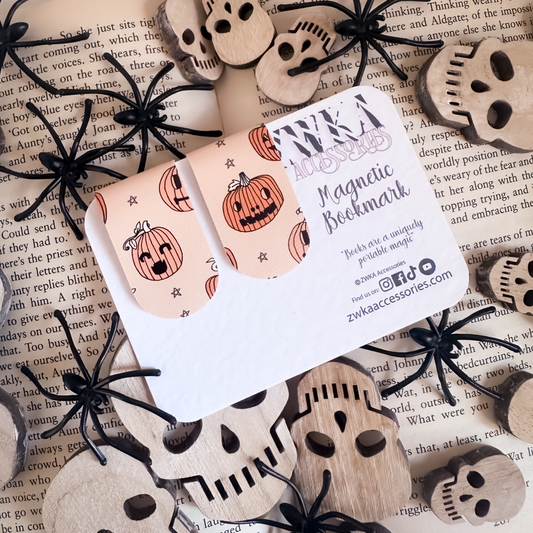 Orange Pumpkin Halloween Magnetic Bookmarks | Spooky Season Page Keepers