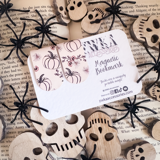 Pink Pumpkin Halloween Magnetic Bookmarks | Spooky Season Page Keepers