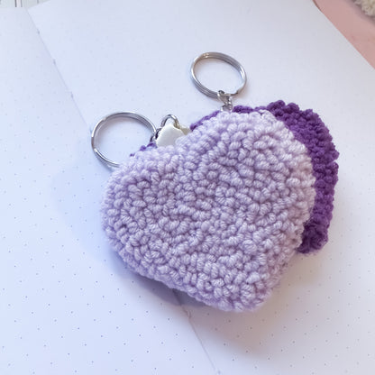 Handmade punch needle heart keyring close up texture