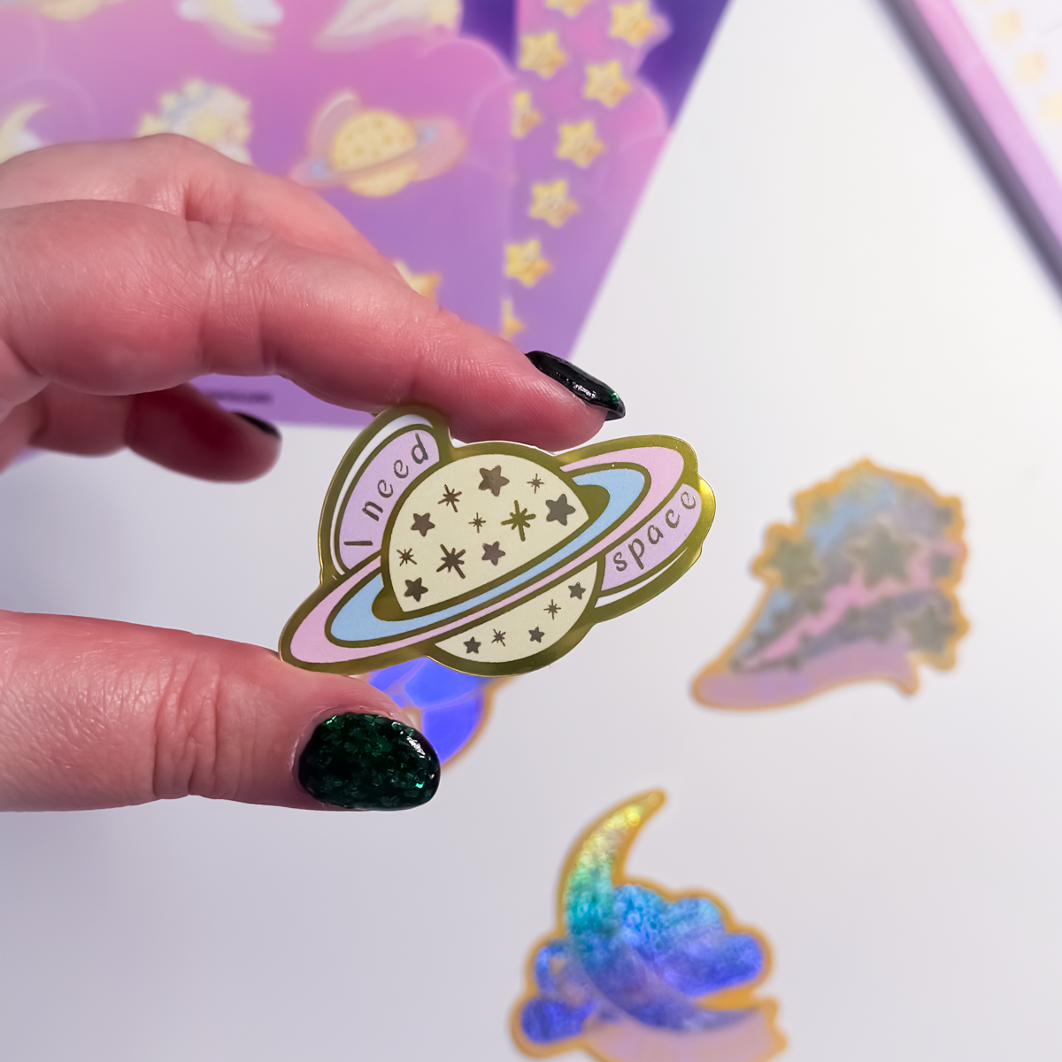 I Need Space gold mirror planet sticker