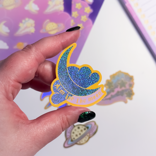 Glitter moon and cloud sticker from Land in the Stars collection