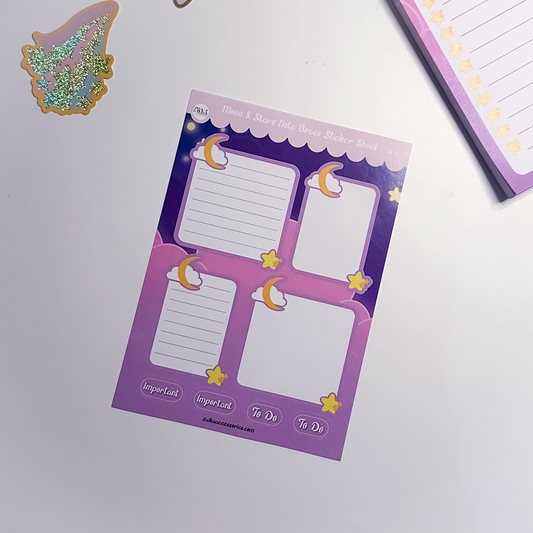 Land in the Stars note boxes sticker sheet with lined and plain boxes