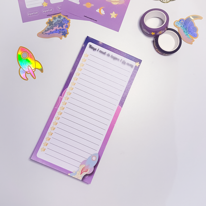 Land in the Stars stationery collection featuring  washi tape, holographic stickers and DL to-do list notepad