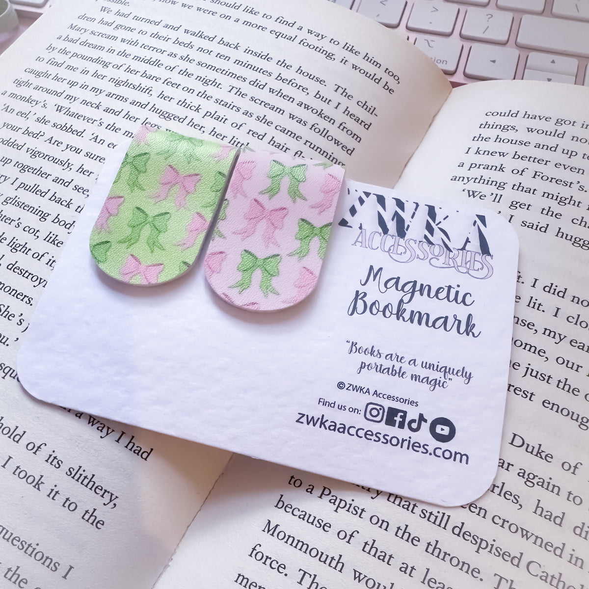 Bookish accessories pink green bow bookmark
