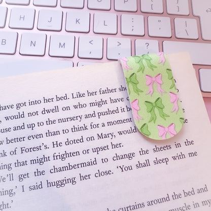 Bow magnetic bookmark close up on book page