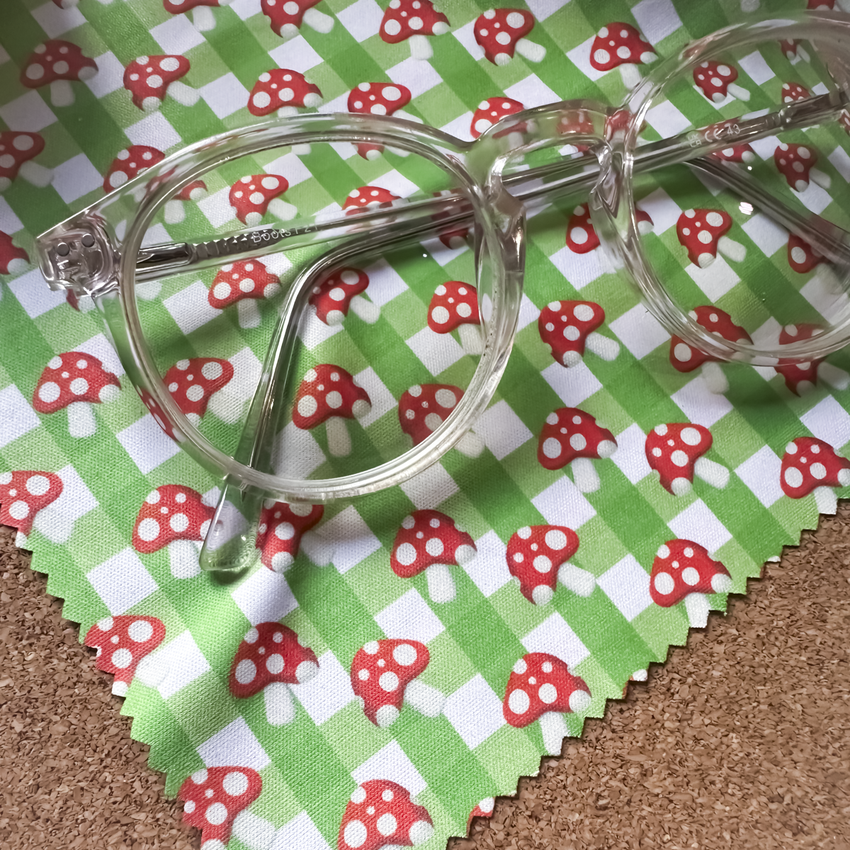Gingham Pumpkin & Mushroom Glass Cleaning Cloth | Autumn Lens Cloth for Glasses & Screens