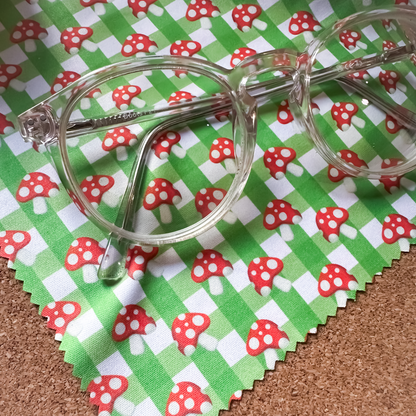 Gingham Pumpkin & Mushroom Glass Cleaning Cloth | Autumn Lens Cloth for Glasses & Screens