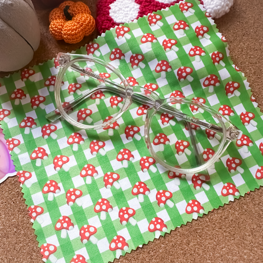 Gingham Pumpkin & Mushroom Glass Cleaning Cloth | Autumn Lens Cloth for Glasses & Screens