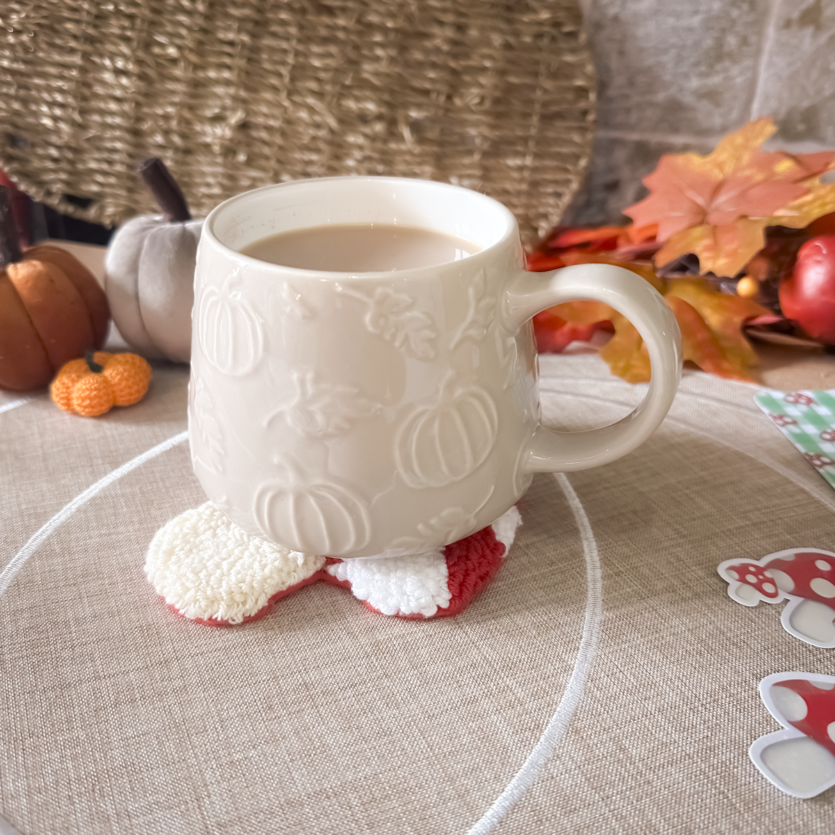 Mushroom Mug Rug | Cosy Autumn Mug Coaster